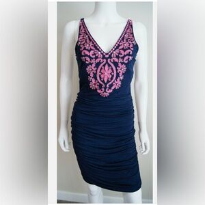 INC Elegant Navy Blue Ruched Dress